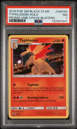 2019 POKEMON UNBROKEN BONDS THREE PACK BLISTERS #SM185 TYPHLOSION-HOLO PSA 7 - Image 1