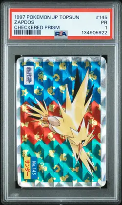1997 POKEMON JPN TOPSUN CHECKERED PRISM #145 ZAPDOS PSA 1 - Image 1