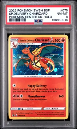 2022 POKEMON SWSH BLACK STAR PROMO #075 SPECIAL DELIVERY CHARIZARD-HOLO PSA 8 - Image 1