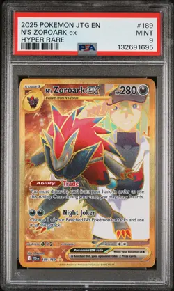2025 POKEMON JTG EN-JOURNEY TOGETHER HYPER RARE #189 N'S ZOROARK EX PSA 9 - Image 1