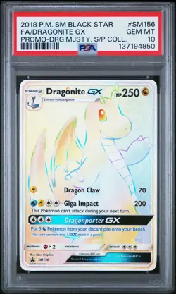2018 POKEMON SM BLACK STAR PROMO #SM156 FULL ART/DRAGONITE GX PSA 10 - Image 1