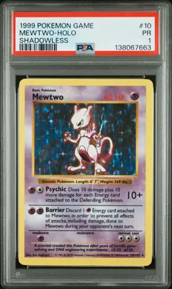 1999 POKEMON BASE SET SHADOWLESS #10 MEWTWO-HOLO PSA 1 - Image 1