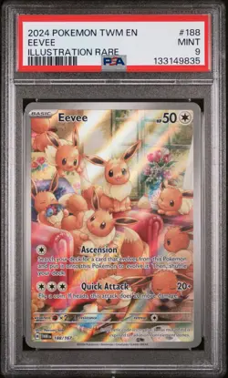 2024 POKEMON TWM EN-TWILIGHT MASQUERADE ILLUSTRATION RARE #188 EEVEE PSA 9 - Image 1