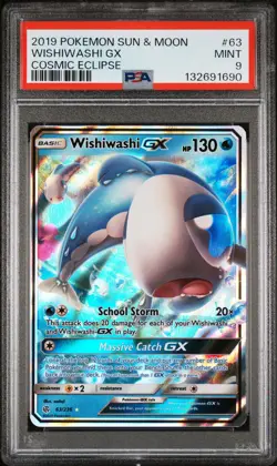 2019 POKEMON SUN & MOON COSMIC ECLIPSE #63 WISHIWASHI GX PSA 9 - Image 1