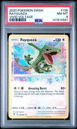 2020 POKEMON SWORD & SHIELD VIVID VOLTAGE #138 RAYQUAZA PSA 8 - Image 1