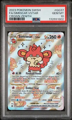 2023 POKEMON SWORD & SHIELD CROWN ZENITH #GG37 FULL ART/SIMISEAR VSTAR PSA 10 - Image 1