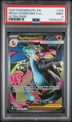 2025 POKEMON PFL EN-PHANTASMAL FLAMES ULTRA RARE #109 MEGA CHARIZARD X EX PSA 9 - Image 1