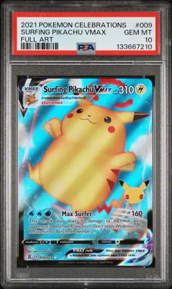 2021 POKEMON CELEBRATIONS #009 FULL ART/SURFING PIKACHU VMAX PSA 10 - Image 1