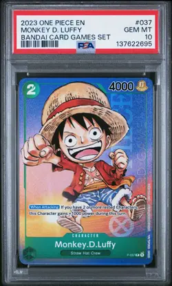 2023 ONE PIECE PROMOS BANDAI CARD GAMES SET #037 MONKEY D. LUFFY PSA 10 - Image 1