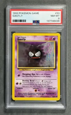 1999 Pokemon Game #50 GASTLY Common WOTC Base Set Series Card 50/102 PSA 8 - Image 1