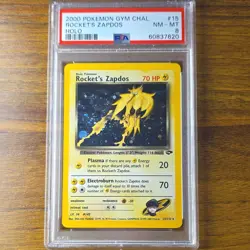Pokemon TCG Rocket's Zapdos Holo Rare Card 15/132 Gym Challenge 2000 PSA 8 - Image 1