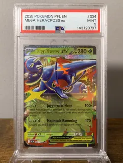 2025 Pokemon Phantasmal Flames Mega Heracross ex Double Rare #004/094 PSA 9 - Image 1