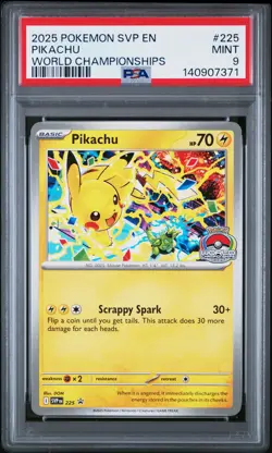 2025 Pokemon Svp En-Sv Black Star Promo #225 Pikachu World Championships PSA 9 - Image 1