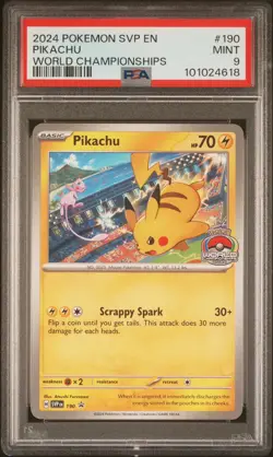 2024 POKEMON SVP EN-SV BLACK STAR PROMO WORLD CHAMPIONSHIPS #190 PIKACHU PSA 9 - Image 1