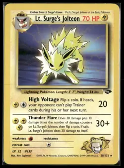 1995 Pokemon Lt. Surge's Jolteon Gym Challenge Rare TCG #28/132 - Image 1