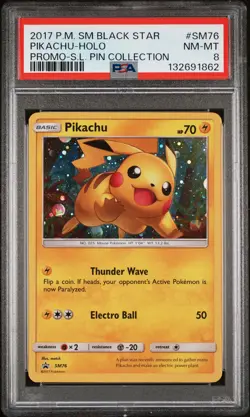 2017 POKEMON SM PROMO SHINING LEGENDS PIN COLLECTION PIKACHU-HOLO PSA 8 - Image 1