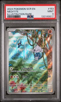 2024 POKEMON SCR EN-STELLAR CROWN ILLUSTRATION RARE #153 MEDITITE PSA 9 - Image 1