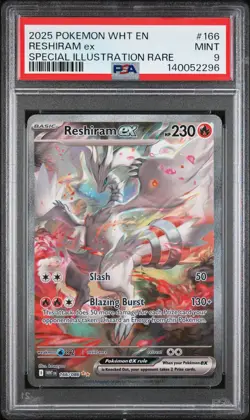 2025 POKEMON WHT EN-WHITE FLARE SPECIAL ILLUSTRATION RARE #166 RESHIRAM EX PSA 9 - Image 1