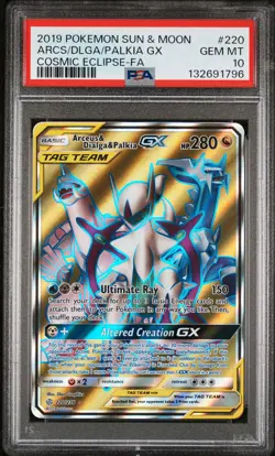 2019 POKEMON S&M COSMIC ECLIPSE FULL ART/ARCEUS & DIALGA & PALKIA GX PSA 10 - Image 1