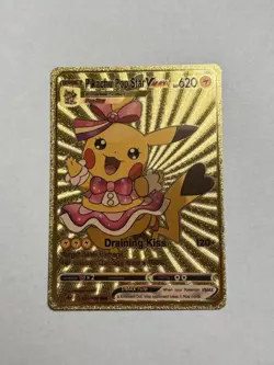 Pikachu Pop Star Vmax Cosplay Draining Kiss Gold Foil Fan Art Card 620HP NM - Image 1