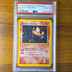 Pokemon TCG Blaine's Moltres Holo Rare 001/132 Gym Heroes 2000 PSA 8 - Image 1