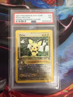 2001 Pokemon Black Star Pichu REV FOIL With Holo SWIRL League Promo PSA 7 - Image 1