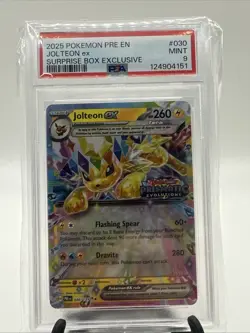 2025 Pokemon Prismatic Evolutions Jolteon ex Surprise Box PSA 9 - Image 1