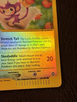 Pokemon TCG Aipom Reverse Holo Aquapolis 67/147 E card LP - Image 4