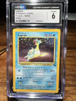 CGC 6 Lapras 1999 Fossil 10/62 Holo Pokemon Card - Image 1
