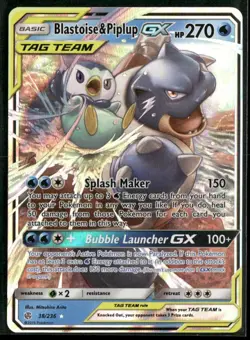 2019 Pokemon Sun & Moon Blastoise & Piplup Gx Cosmic Eclipse Tag Team #38 - Image 1