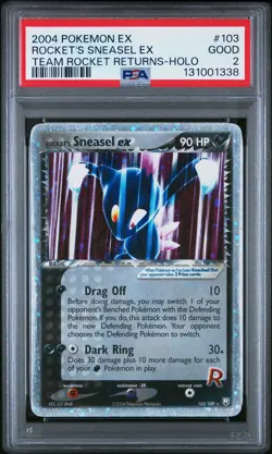 2004 POKEMON EX TEAM ROCKET RETURNS #103 ROCKET'S SNEASEL EX-HOLO PSA 2 - Image 1