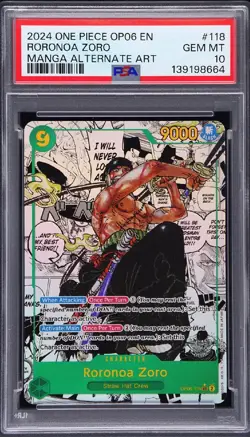 2024 ONE PIECE OP06 EN MANGA ALTERNATE ART #118 RORONOA ZORO PSA 10 - Image 1