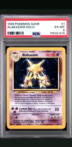 1999 Pokemon Base Set Alakazam Holo Card 1/102 WOTC PSA 6 - Image 1