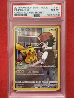 2019 POKEMON SUN & MOON COSMIC ECLIPSE SECRET #241 FULL ART/PIKACHU PSA 8 - Image 1