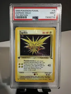 1999 Pokemon Fossil Base Set - #15/62 Zapdos [1st Edition] Holo - PSA 9 - Image 1