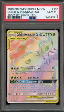 Pokemon Celebi & Venusaur GX Team Up Secret Rare Full Art #182 PSA 10 Gem Mint - Image 1