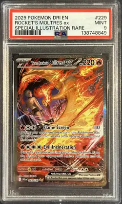 Pokemon Team Rockets Moltres EX Destined Rivals 229/182 PSA 9 Secret Art Rare - Image 1