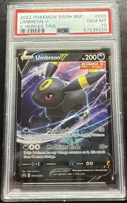 2022 POKEMON SWSH BLACK STAR PROMO V HEROES TINS #203 UMBREON V PSA 10 - Image 1