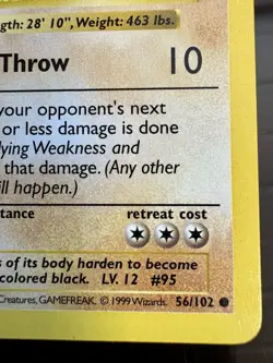 Pokemon TCG: 1999 Onix-56/102 SHADOWLESS- Vintage Pokemon Card-Base Set - Image 3