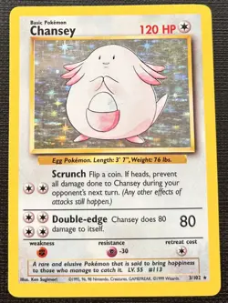 Chansey 3/102 Holo 1999 WOTC Pokemon TCG Base Set Unlimited Rare Card MP HP - Image 1