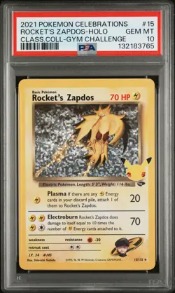 2021 Pokemon Celebrations Classic Collection Rocket's Zapdos Holo #15 PSA 10 - Image 1