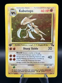 Pokemon TCG 1st Edition Holofoil Kabutops 9/62 Fossil - Image 1