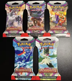 Pokemon: Paldea Evolved - Sleeved Booster Packs Full Art Set of 5 Sealed - Image 1