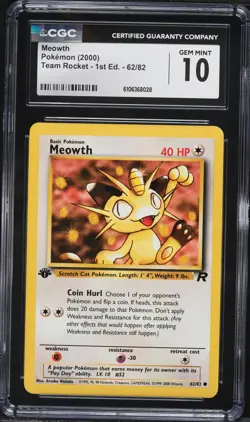 2000 Pokemon Rocket MEOWTH 62/82 1st Edition PSA CGC 10 GEM MINT - Image 1