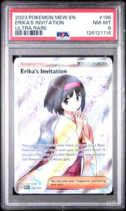 2023 POKEMON MEW EN-151 ULTRA RARE #196 ERIKA'S INVITATION PSA 8 - Image 1