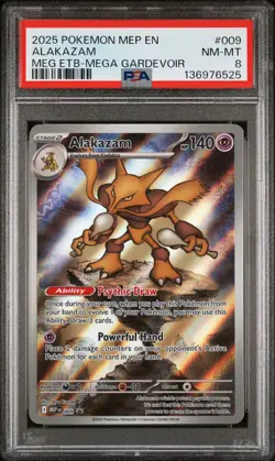 2025 POKEMON MEP EN-ME BLACK STAR PROMO #009 ALAKAZAM PSA 8 - Image 1