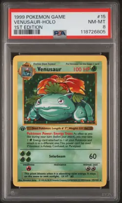 1999 POKEMON GAME 1ST ED #15 VENUSAUR-HOLO PSA 8 - Image 1