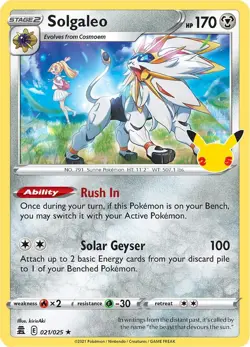 Solgaleo 021/025 Celebrations LP-NM Pokemon TCG Holo Rare - Image 1