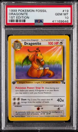 1999 POKEMON FOSSIL 1ST ED #19 DRAGONITE PSA 10 - Image 1