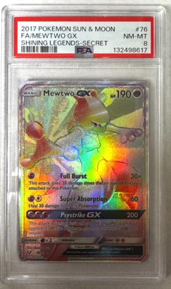 Mewtwo GX Secret Rare Rainbow PSA 8 NM-MT (2017) Pokemon Shining Legends 76/73 - Image 1